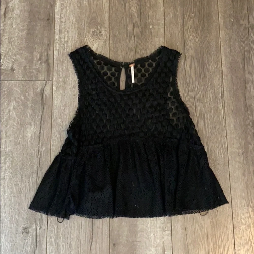 Free people lace dot peplum tank BLACK xs